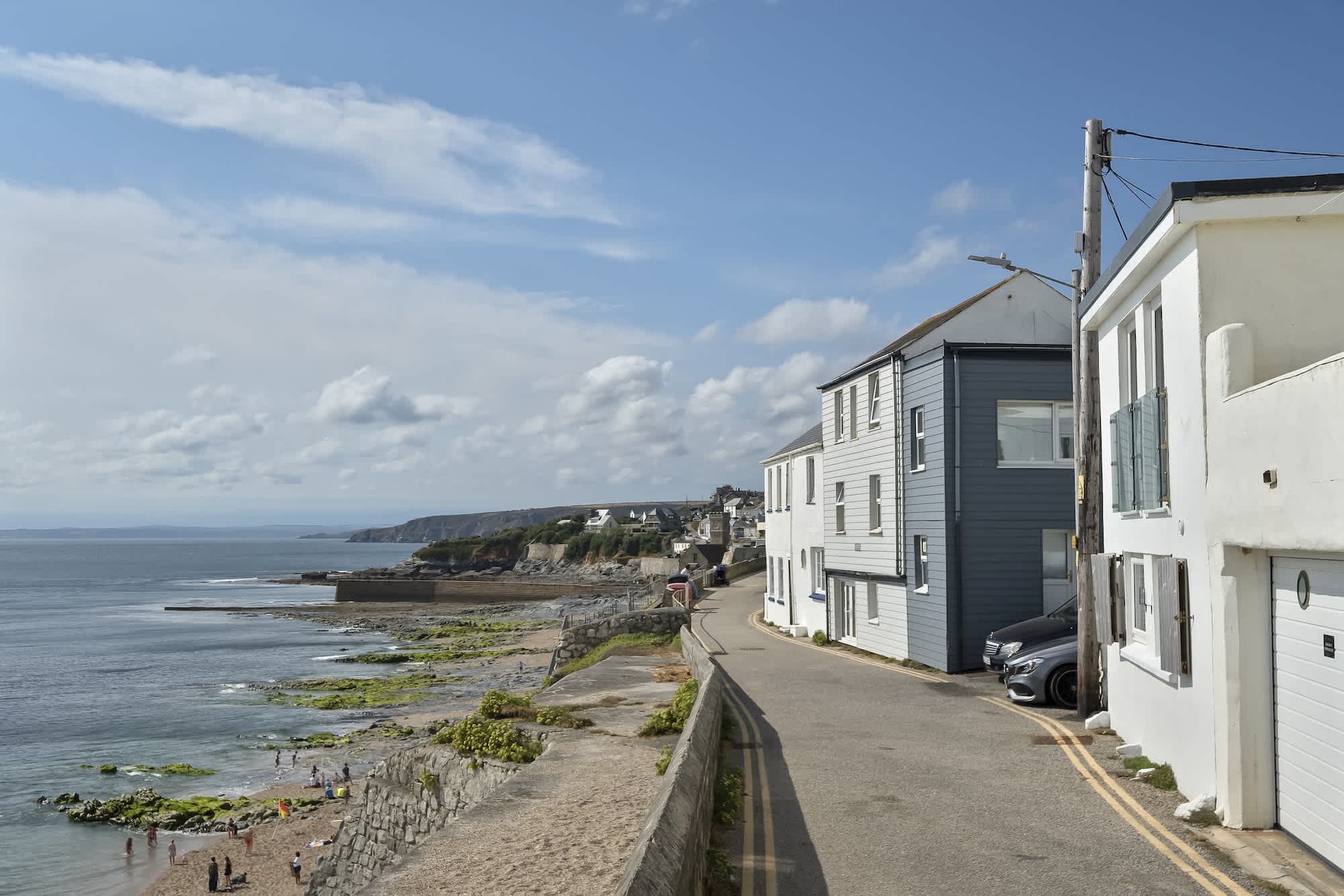 Mounts Road, Porthleven, looking along the beach and coast